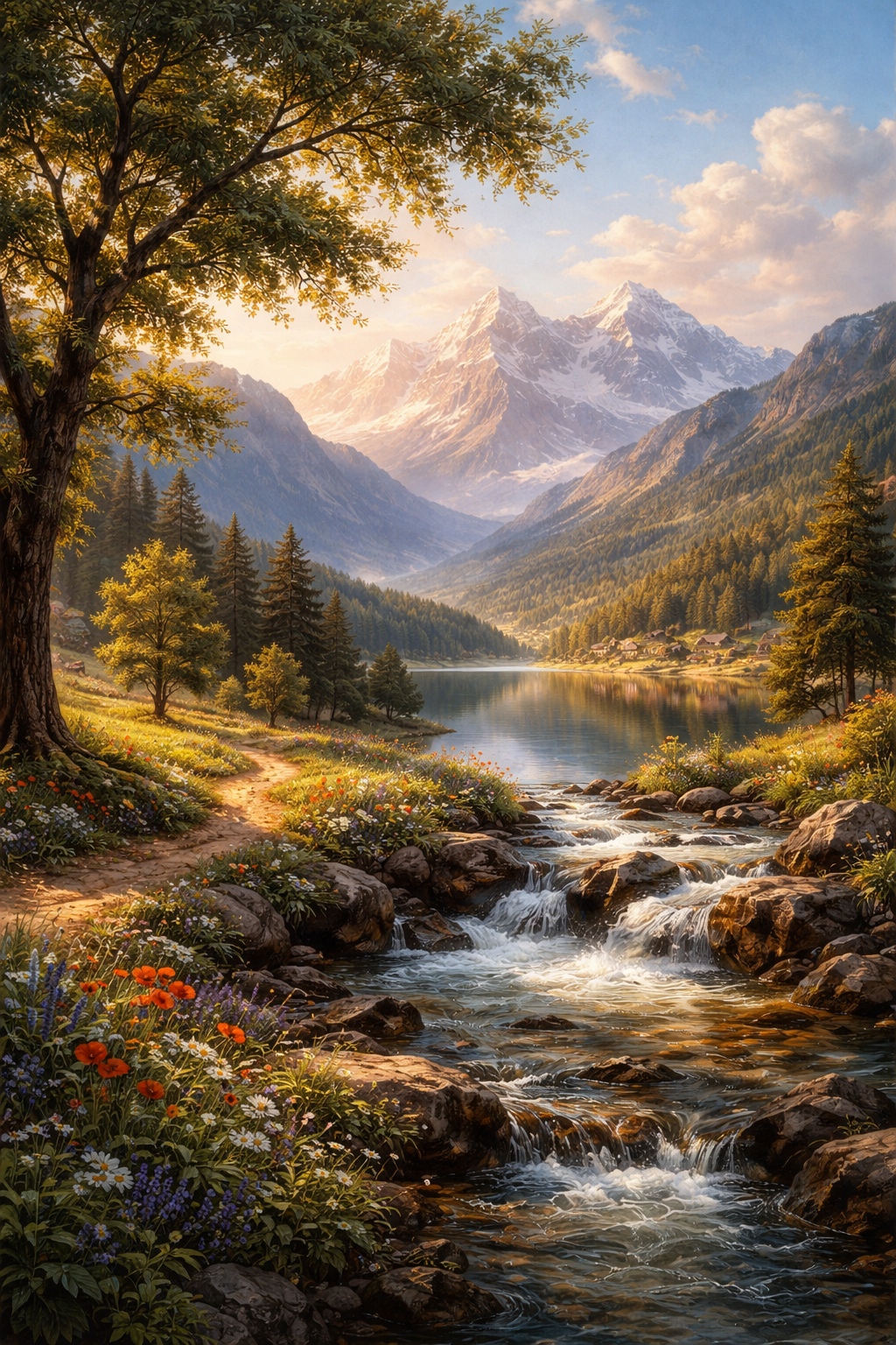 A steady stream flows far