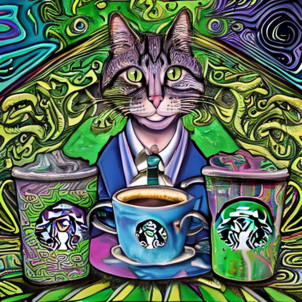 Gato bebiendo café de starbucks