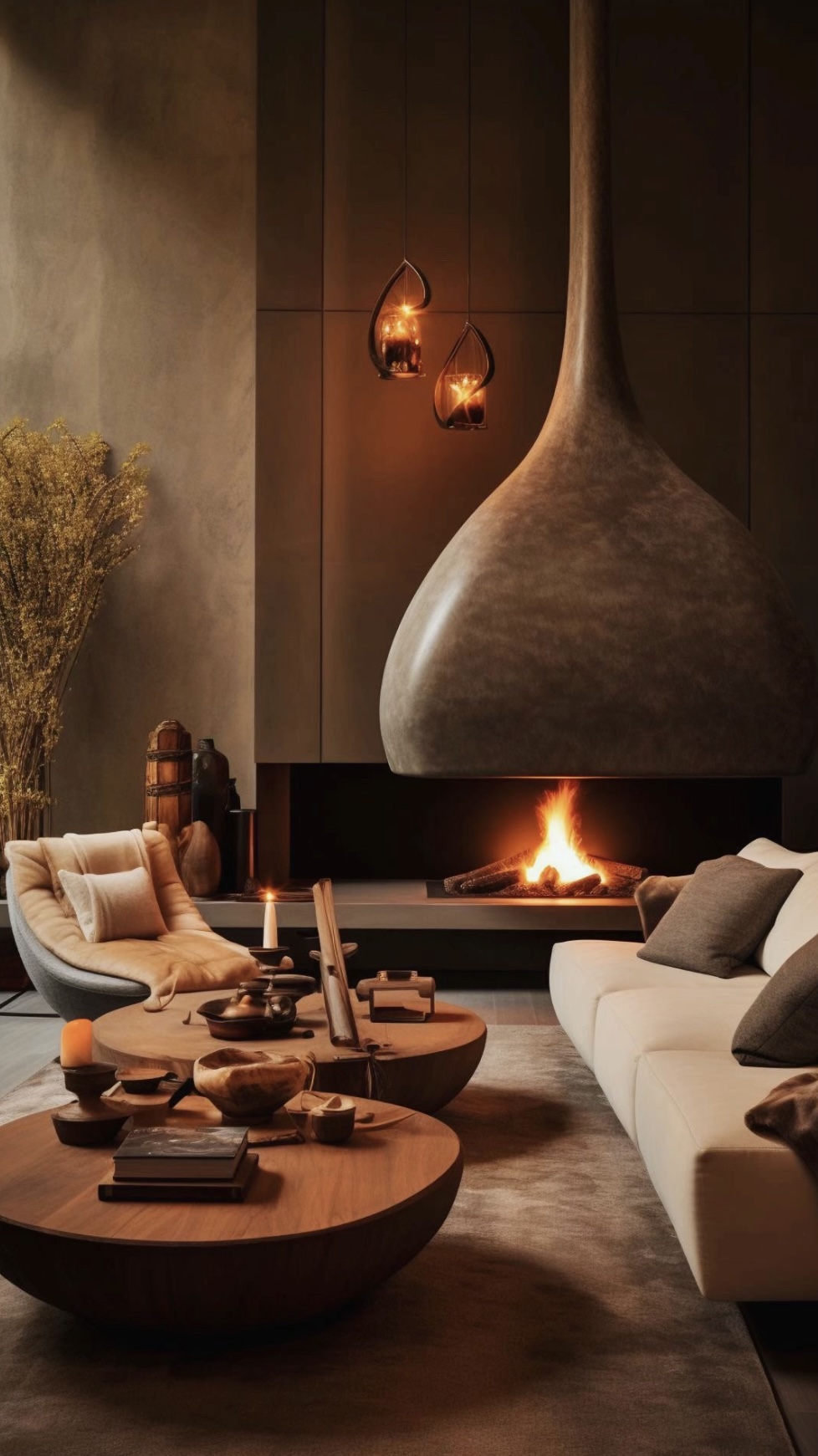 By the fireplace