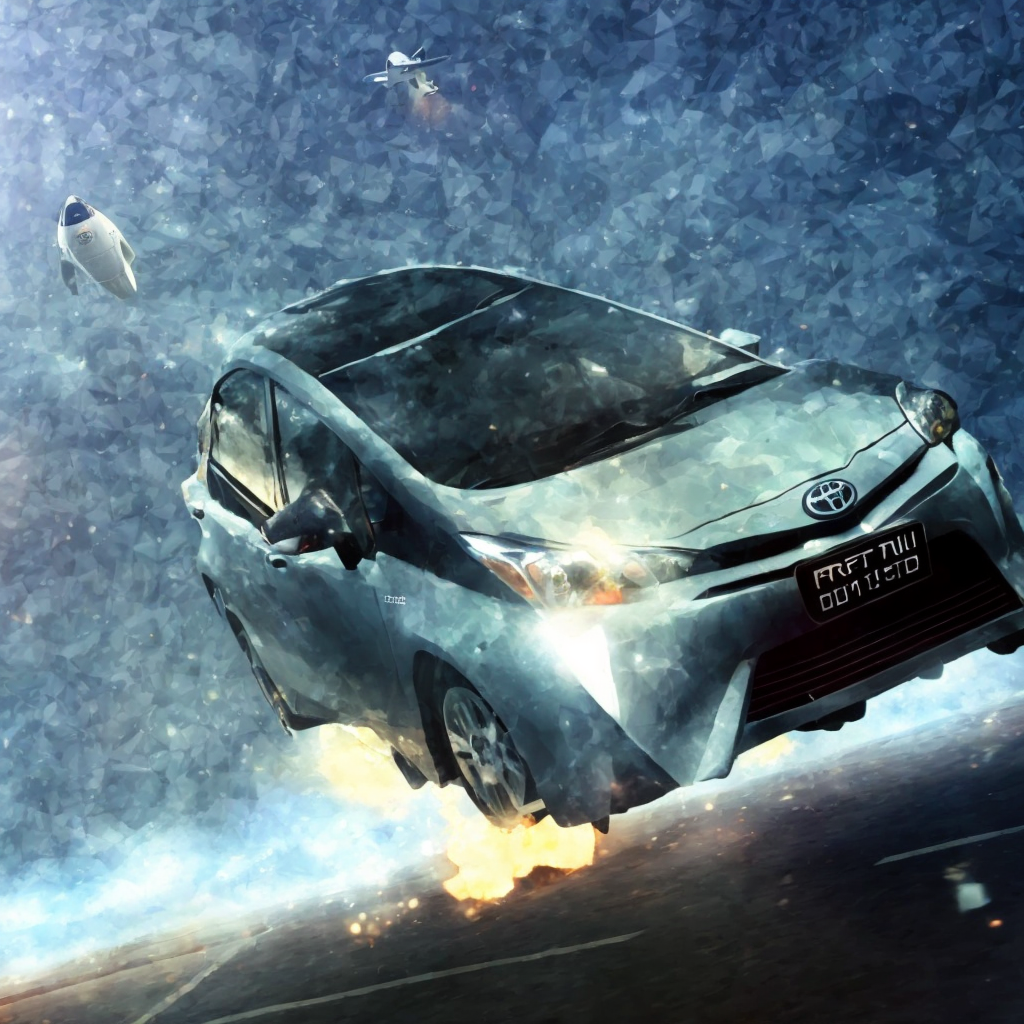 Prius volando en el espacio